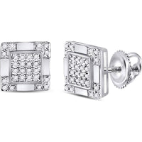 10K White Gold Square Cluster Stud Earrings with Round Pave-Set Diamonds - 1/6 Carat Total Diamond Weight