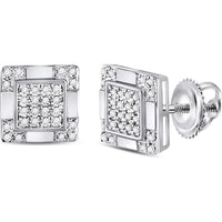 10K White Gold Square Cluster Stud Earrings with Round Pave-Set Diamonds - 1/6 Carat Total Diamond Weight