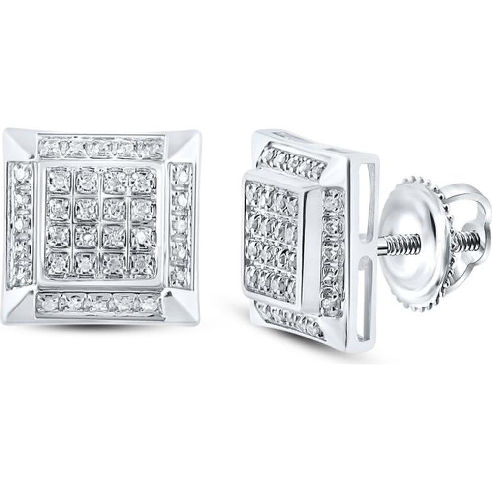10K White Gold Square Diamond Earrings with Pave-Set Round Diamonds - 1/5 Carat Total Diamond Weight