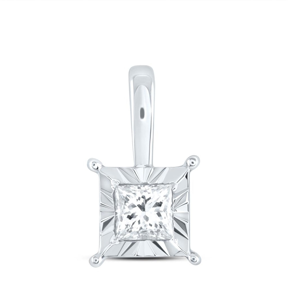 10K White Gold Square Diamond Pendant - 1/7 Carat Total Diamond Weight