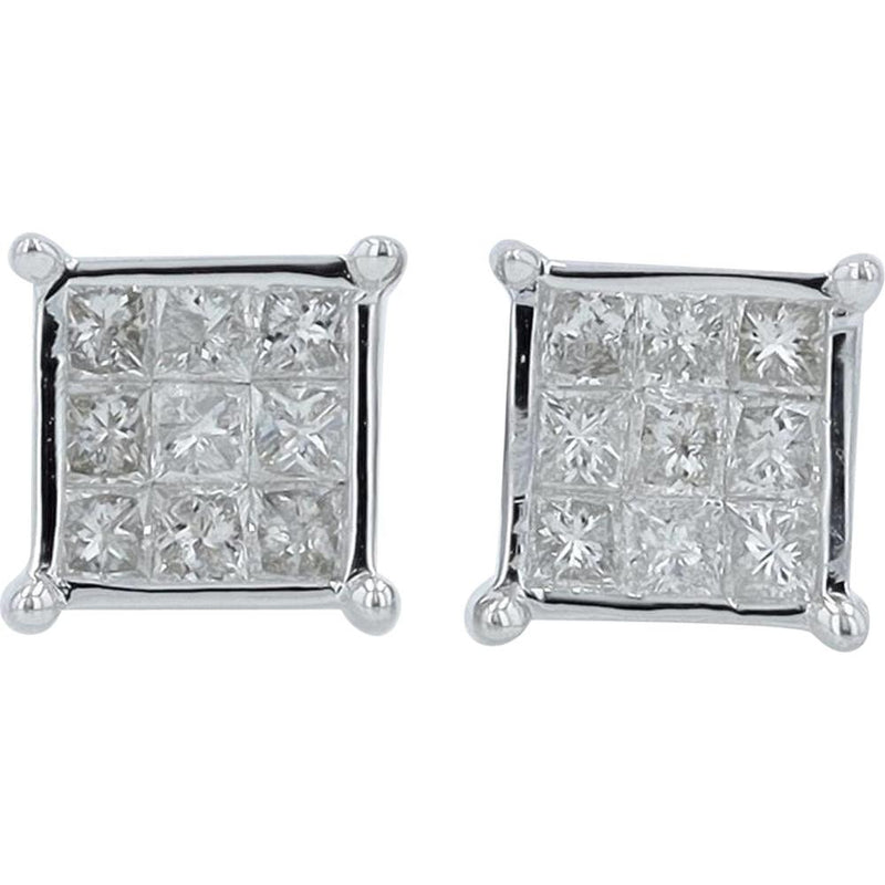 10K White Gold Square Diamond Stud Earrings - 0.25 Carats Total Diamond Weight