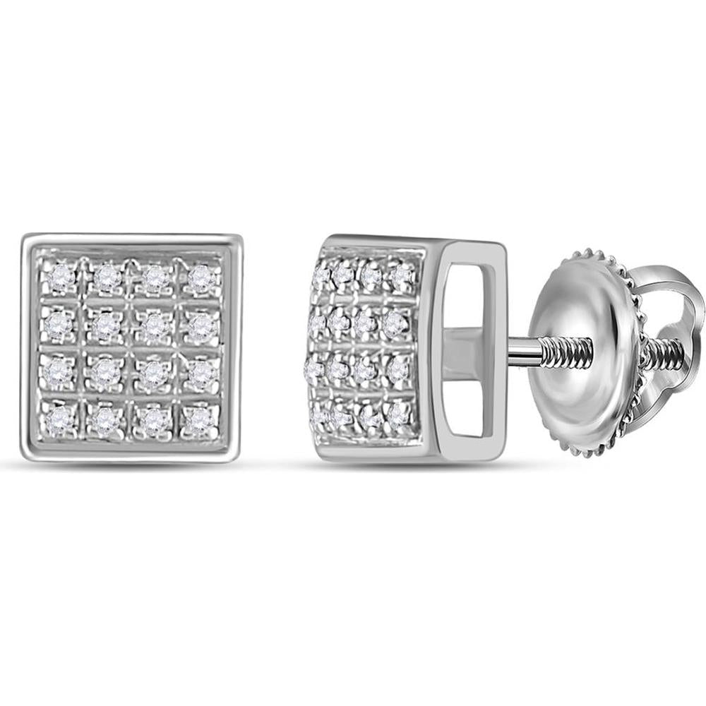 10K White Gold Square Pavé Stud Earrings with Round Diamonds - 0.10 Carat Total Diamond Weight
