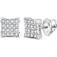 10K White Gold Square Stud Earrings with Pave-Set Round Diamonds - 0.10 Carat Total Diamond Weight