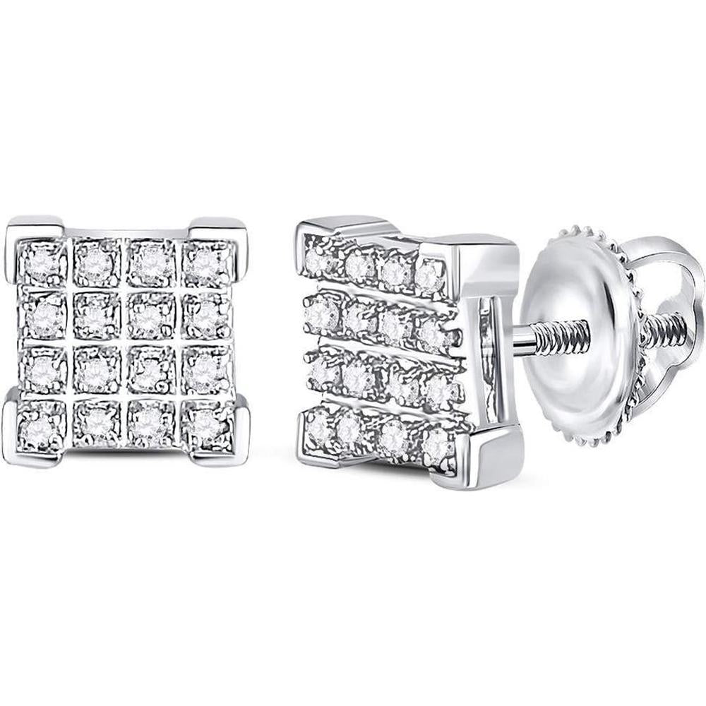 10K White Gold Square Stud Earrings with Pave-Set Round Diamonds - 0.10 Carat Total Diamond Weight