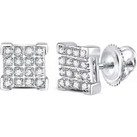 10K White Gold Square Stud Earrings with Pave-Set Round Diamonds - 0.10 Carat Total Diamond Weight