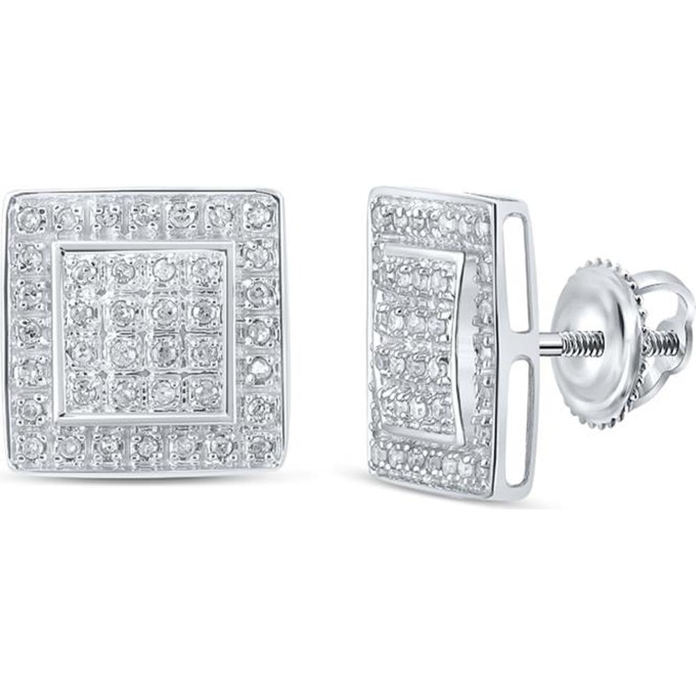 10K White Gold Square Stud Earrings with Pave-Set Round Diamonds - 0.22 Carat Total Diamond Weight