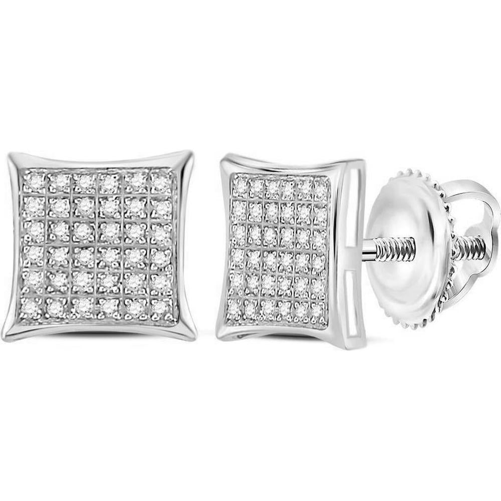 10K White Gold Square Stud Earrings with Pave-Set Round Diamonds - 1/4 Carat Total Diamond Weight