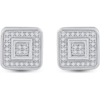 10K White Gold Square Stud Earrings with Pavé-Set Round Diamonds - 1/6 Carat Total Diamond Weight