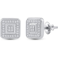 10K White Gold Square Stud Earrings with Pavé-Set Round Diamonds - 1/6 Carat Total Diamond Weight