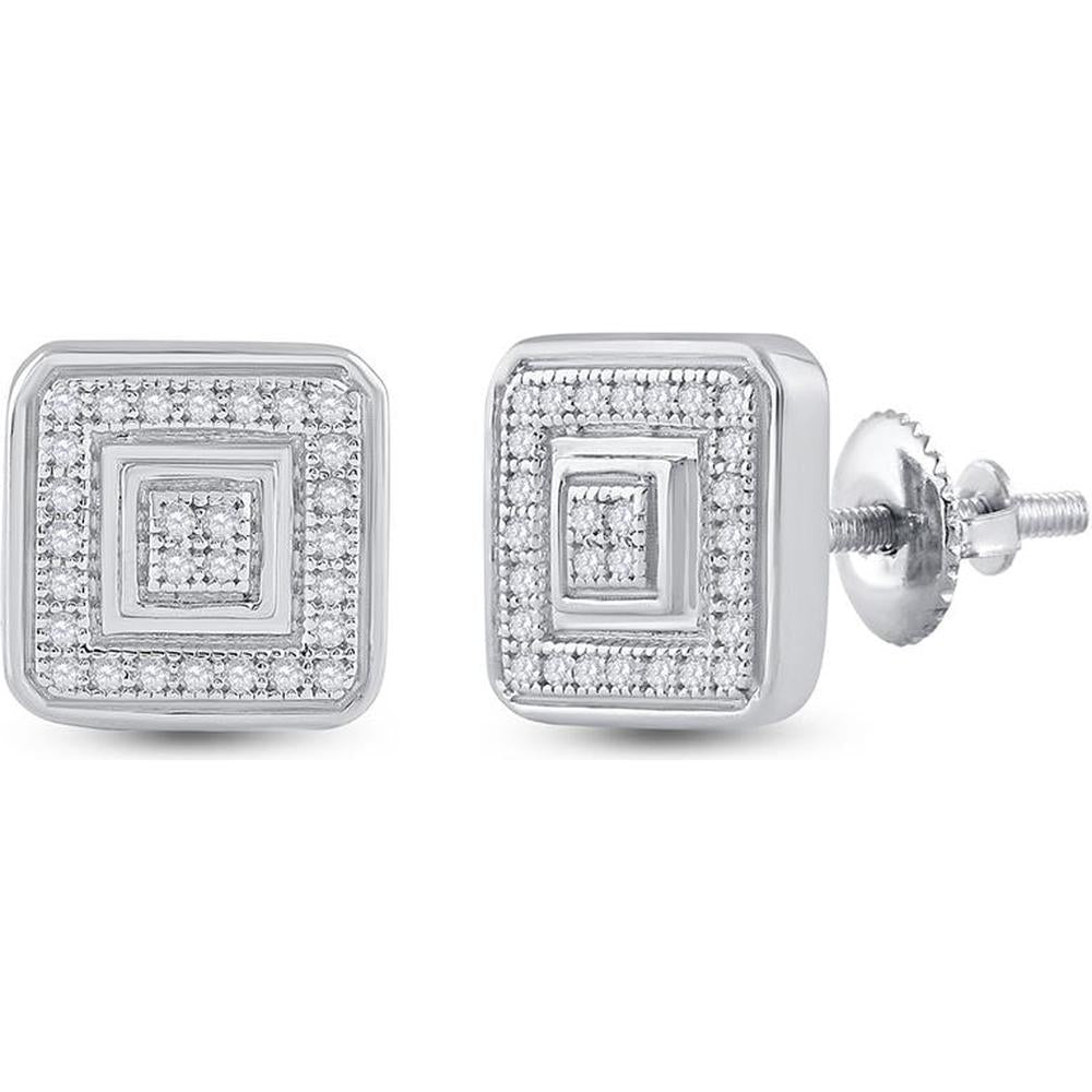 10K White Gold Square Stud Earrings with Pavé-Set Round Diamonds - 1/6 Carat Total Diamond Weight