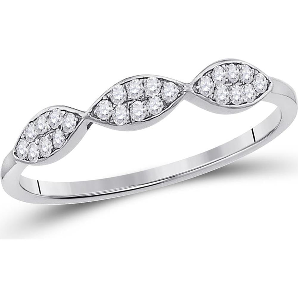 10K White Gold Stackable Band Ring with Pave-Set Round Diamond Clusters - 1/8 Carat Total Diamond Weight