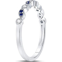 10K White Gold Stackable Band Ring with Prong-Set Round Blue Sapphires (0.05 Carat) and Diamonds (0.06 Carat)