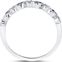 10K White Gold Stackable Band Ring with Prong-Set Round Blue Sapphires (0.05 Carat) and Diamonds (0.06 Carat)