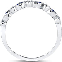 10K White Gold Stackable Band Ring with Prong-Set Round Blue Sapphires (0.05 Carat) and Diamonds (0.06 Carat)