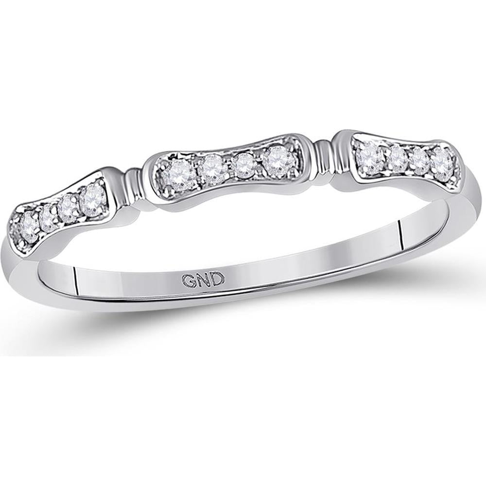 10K White Gold Stackable Band Ring with Prong-Set Round Diamonds - 0.10 Carat Total Diamond Weight