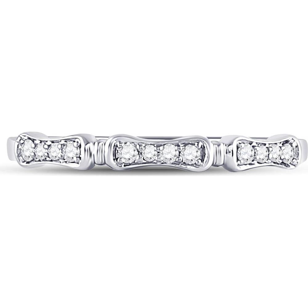 10K White Gold Stackable Band Ring with Prong-Set Round Diamonds - 0.10 Carat Total Diamond Weight