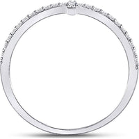 10K White Gold Stackable Band Ring with Prong-Set Round Diamonds and Vertical Cross - 1/6 Carat Total Diamond Weight