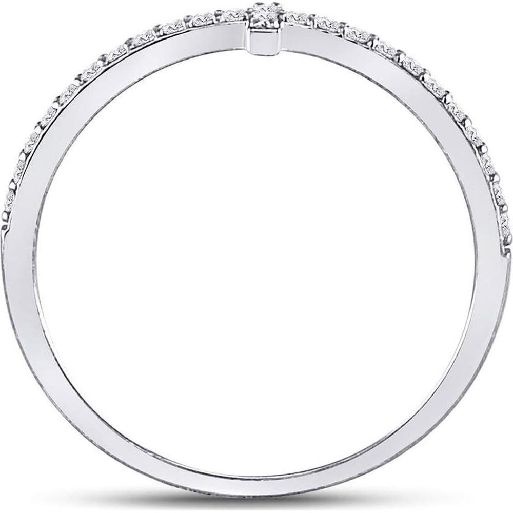 10K White Gold Stackable Band Ring with Prong-Set Round Diamonds and Vertical Cross - 1/6 Carat Total Diamond Weight