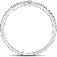 10K White Gold Stackable Band Ring with Prong-Set Round Diamonds and Vertical Cross - 1/6 Carat Total Diamond Weight