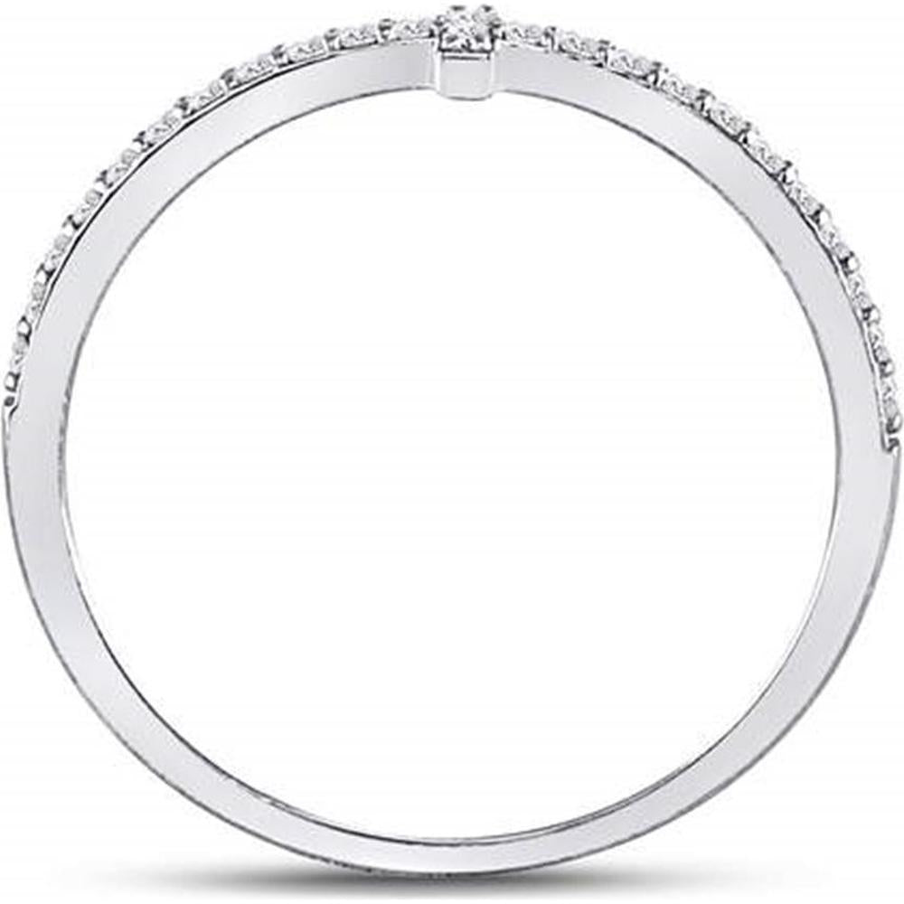 10K White Gold Stackable Band Ring with Prong-Set Round Diamonds and Vertical Cross - 1/6 Carat Total Diamond Weight