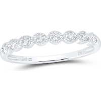 10K White Gold Stackable Band Ring with Round Prong-Set Diamonds and Milgrain Detail - 0.10 Carat Total Diamond Weight