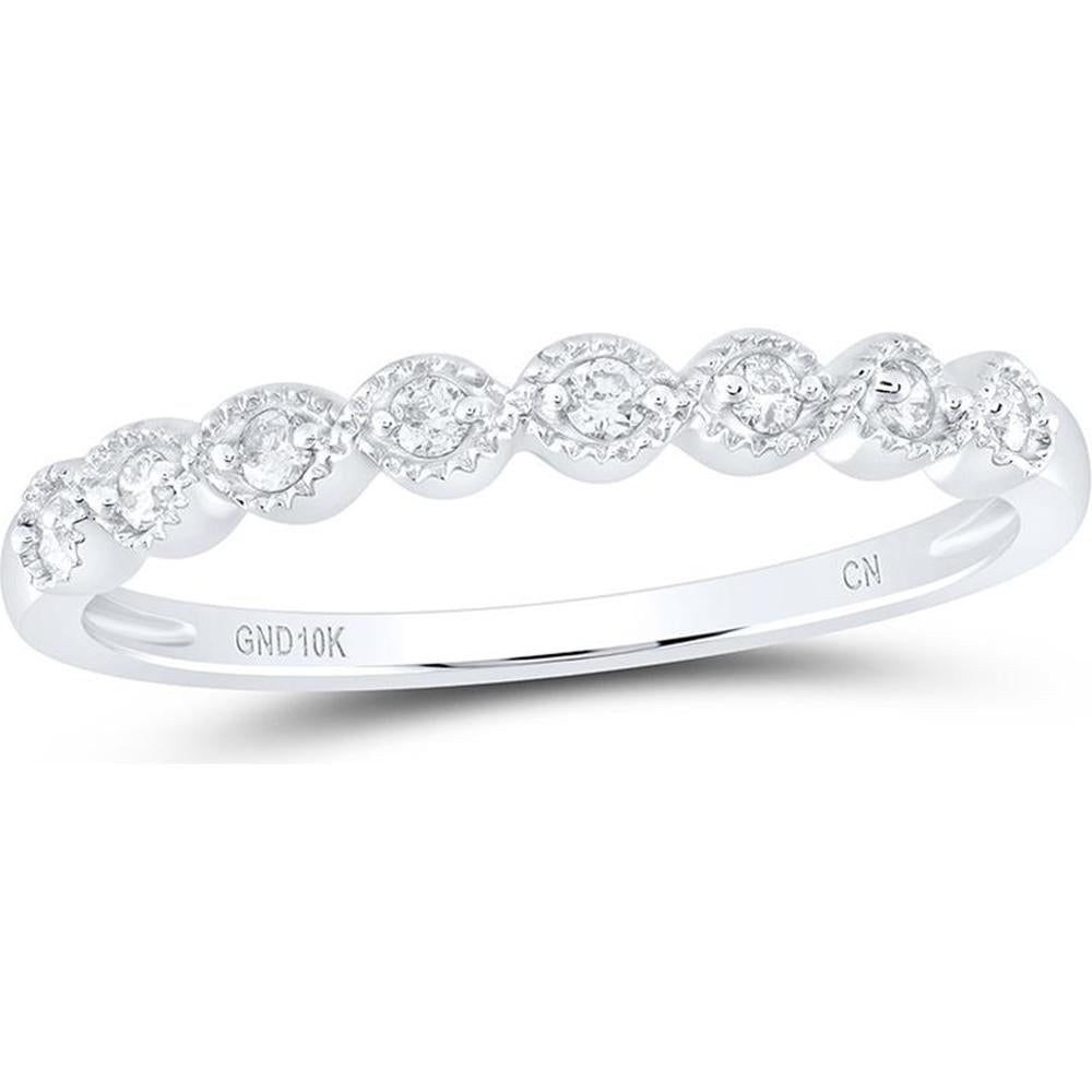 10K White Gold Stackable Band Ring with Round Prong-Set Diamonds and Milgrain Detail - 0.10 Carat Total Diamond Weight