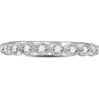 10K White Gold Stackable Band Ring with Round Prong-Set Diamonds and Milgrain Detail - 0.10 Carat Total Diamond Weight