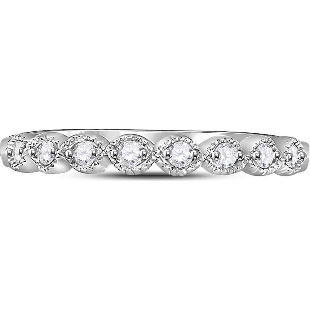 10K White Gold Stackable Band Ring with Round Prong-Set Diamonds and Milgrain Detail - 0.10 Carat Total Diamond Weight