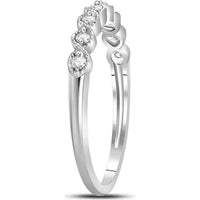 10K White Gold Stackable Band Ring with Round Prong-Set Diamonds and Milgrain Detail - 0.10 Carat Total Diamond Weight