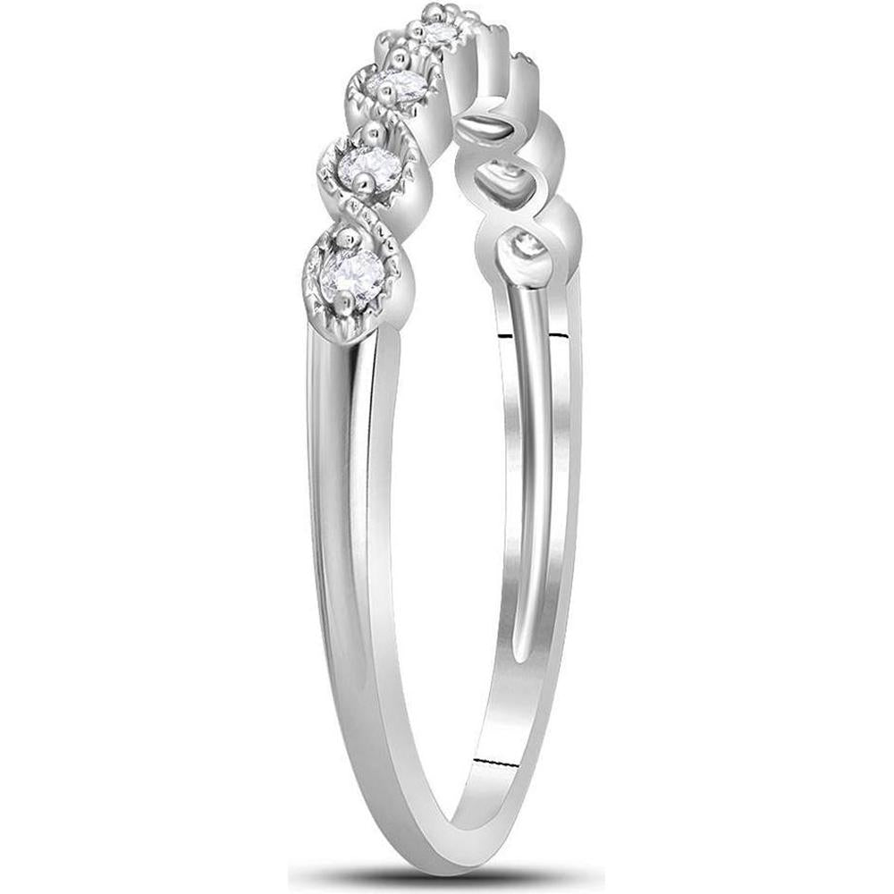 10K White Gold Stackable Band Ring with Round Prong-Set Diamonds and Milgrain Detail - 0.10 Carat Total Diamond Weight