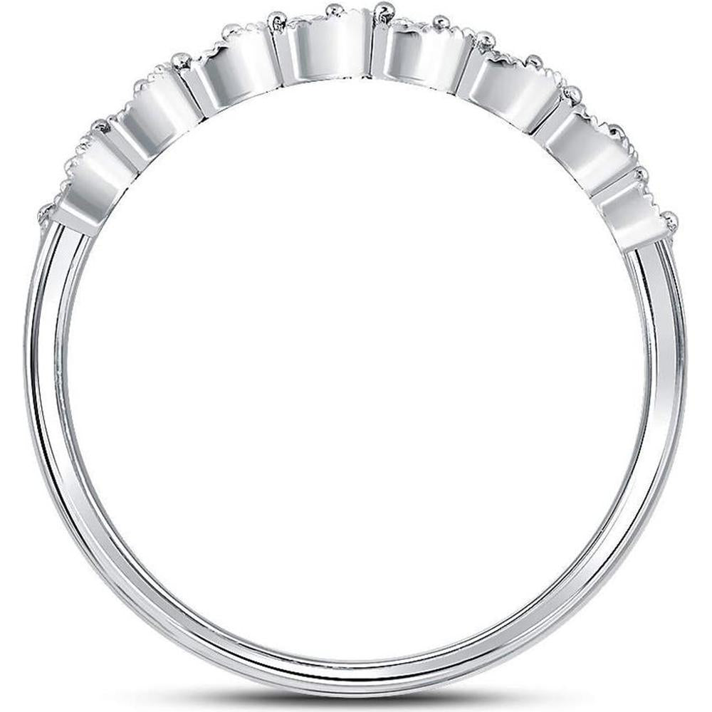 10K White Gold Stackable Band Ring with Round Prong-Set Diamonds and Milgrain Detail - 0.10 Carat Total Diamond Weight