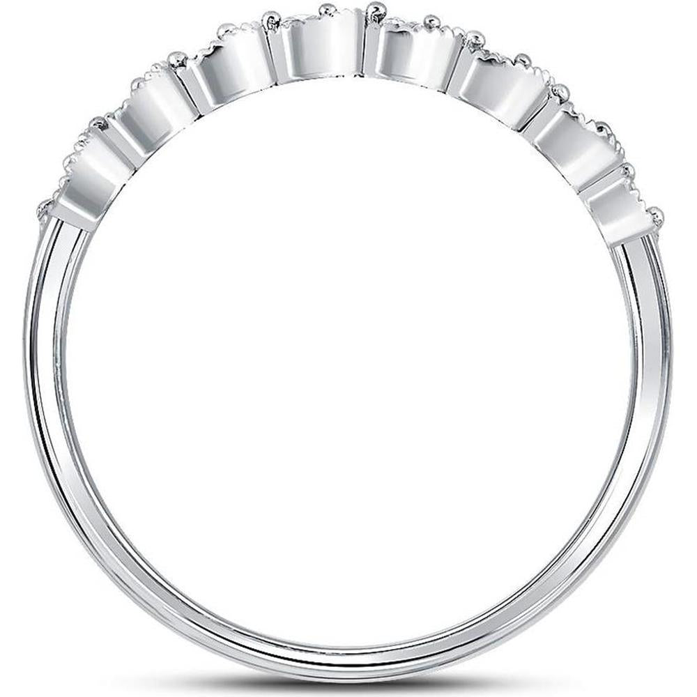 10K White Gold Stackable Band Ring with Round Prong-Set Diamonds and Milgrain Detail - 0.10 Carat Total Diamond Weight