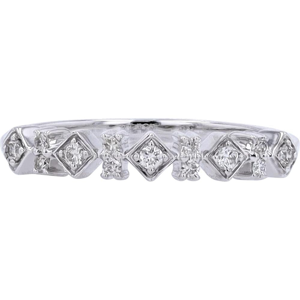 10K White Gold Stackable Band with 0.14 Carats Bezel-Set Diamonds and Milgrain Detailing