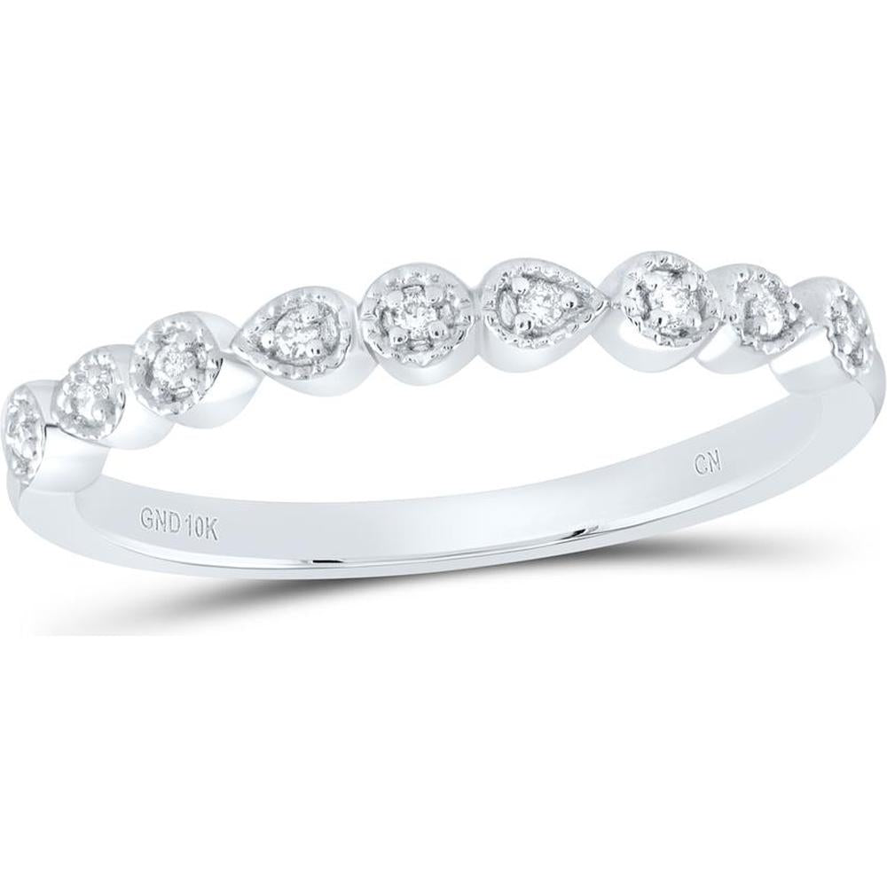10K White Gold Stackable Band with Alternating Round and Pear-Shaped Prong-Set Diamonds - 0.05 Carat Total Diamond Weight