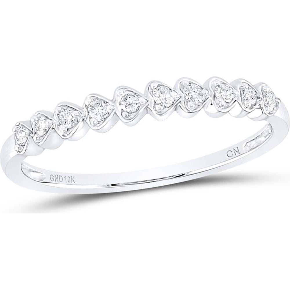 10K White Gold Stackable Band with Prong-Set Round Diamonds in Heart Motifs - 0.10 Carat Total Diamond Weight