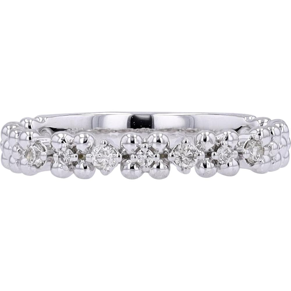 10K White Gold Stackable Beaded Band with Round Diamonds - 0.11 Carat Total Diamond Weight