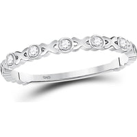 10K White Gold Stackable Xoxo Band Ring with Bezel-Set Round Diamonds - 0.07 Carat Total Diamond Weight