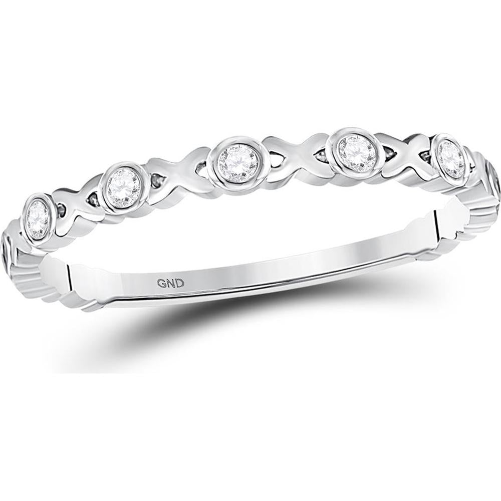 10K White Gold Stackable Xoxo Band Ring with Bezel-Set Round Diamonds - 0.07 Carat Total Diamond Weight