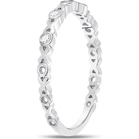 10K White Gold Stackable Xoxo Band Ring with Bezel-Set Round Diamonds - 0.07 Carat Total Diamond Weight