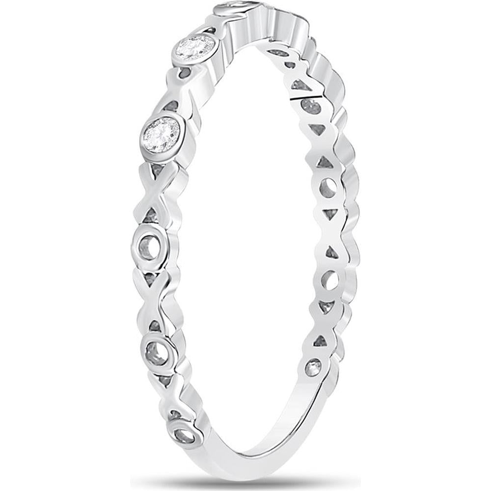 10K White Gold Stackable Xoxo Band Ring with Bezel-Set Round Diamonds - 0.07 Carat Total Diamond Weight