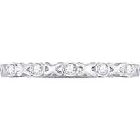 10K White Gold Stackable Xoxo Band Ring with Bezel-Set Round Diamonds - 0.07 Carat Total Diamond Weight