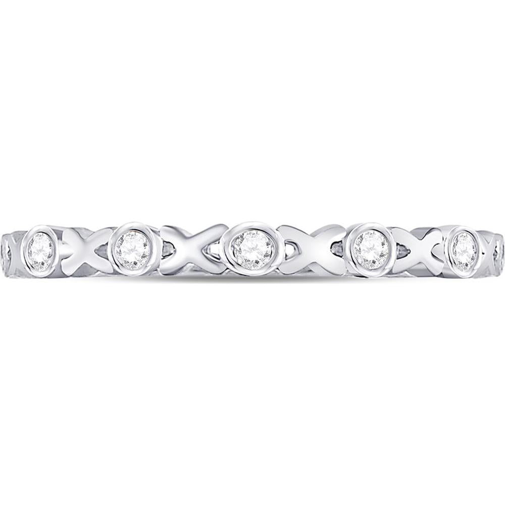 10K White Gold Stackable Xoxo Band Ring with Bezel-Set Round Diamonds - 0.07 Carat Total Diamond Weight