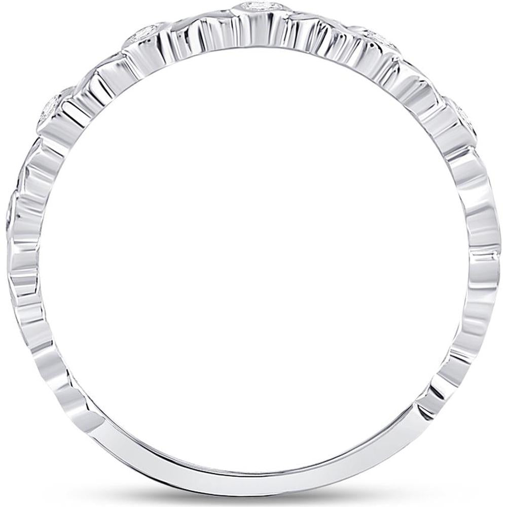 10K White Gold Stackable Xoxo Band Ring with Bezel-Set Round Diamonds - 0.07 Carat Total Diamond Weight