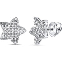 10K White Gold Star Stud Earrings with Pavé-Set Round Diamonds - 1/6 Carat Total Diamond Weight