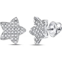 10K White Gold Star Stud Earrings with Pavé-Set Round Diamonds - 1/6 Carat Total Diamond Weight