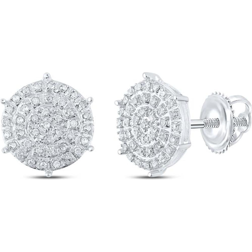 10K White Gold Stud Earrings with Pavé-Set Round Diamond Clusters - 0.20 Carat Total Diamond Weight