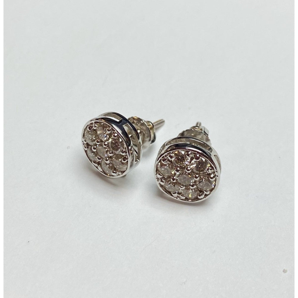10K White Gold Stud Earrings with Pave Set Round Diamonds and Milgrain Detail - 1.39 Carat Total Diamond Weight by Auriventus