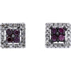 10K White Gold Stud Earrings with Treated Purple Diamonds and Halo Design - 1/2 Carats Total Diamond Weight