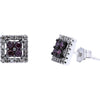 10K White Gold Stud Earrings with Treated Purple Diamonds and Halo Design - 1/2 Carats Total Diamond Weight