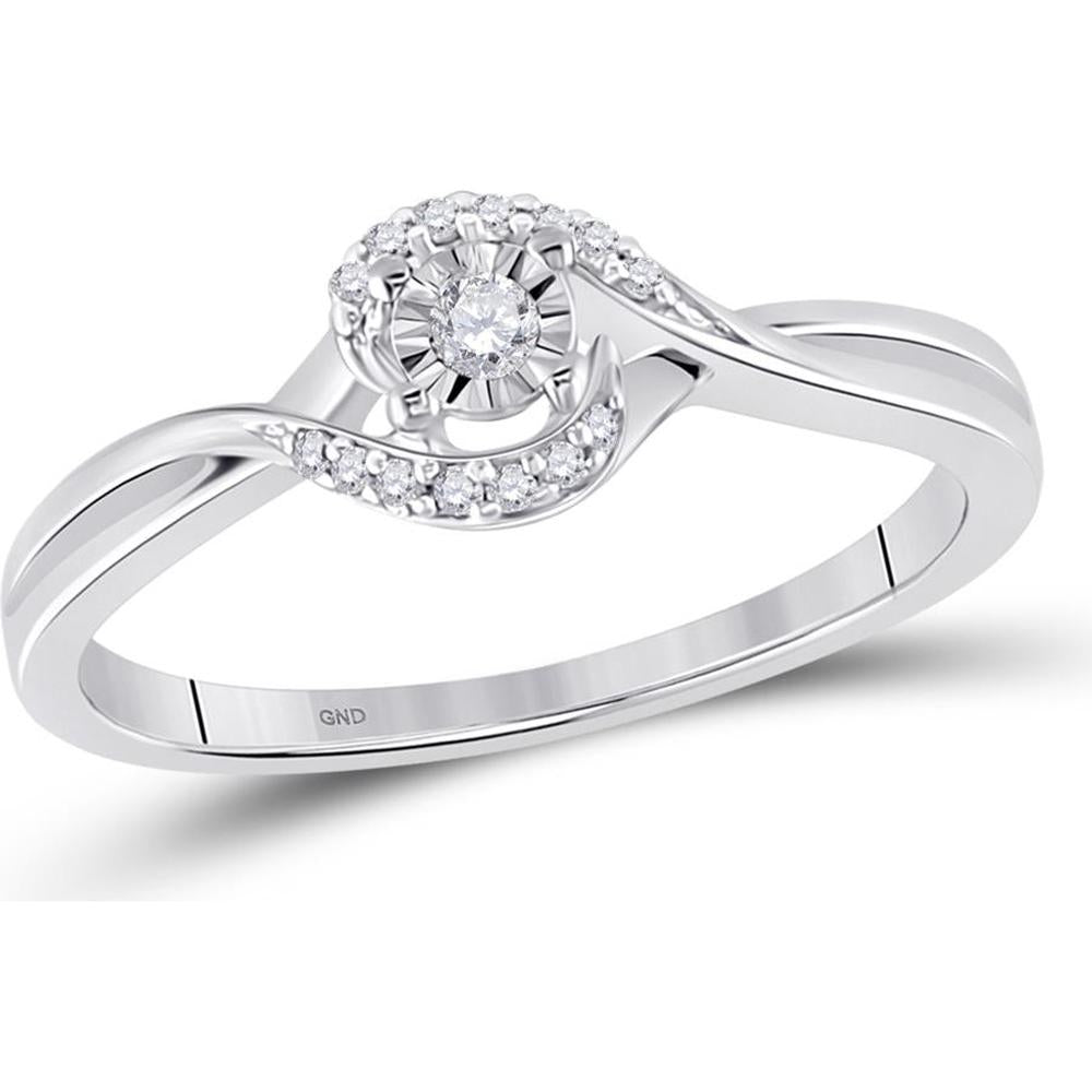 10K White Gold Swirl Promise Ring with Illusion-Set Round Diamond and Prong-Set Accents - 0.10 Carat Total Diamond Weight
